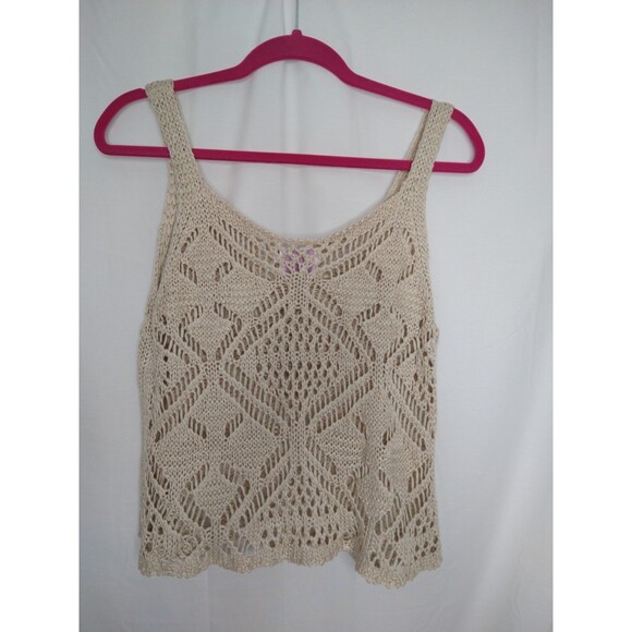 NWT Honey & Sparkle Crochet Tank Top Sz M Beige Tan Hippie Festival Fringe Boho - Picture 2 of 11